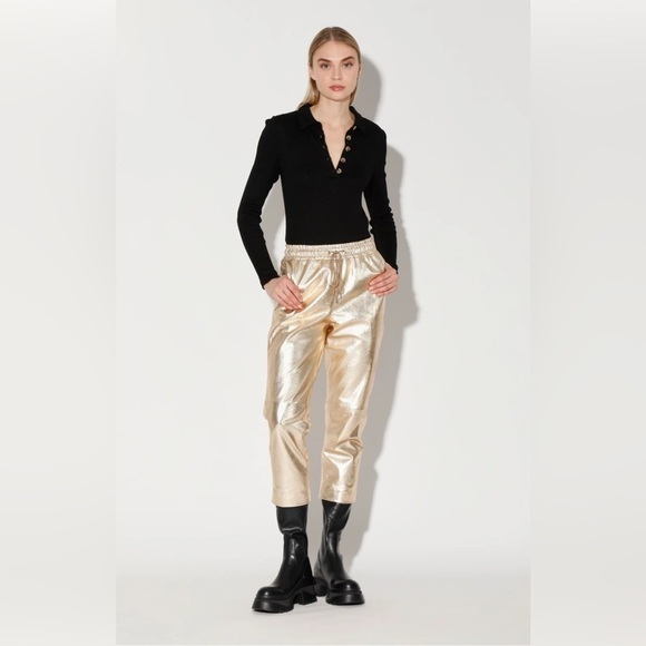 Walter Baker | Minh Lamb Leather Gold Cropped Jogger Size XL NEW - Picture 9 of 9